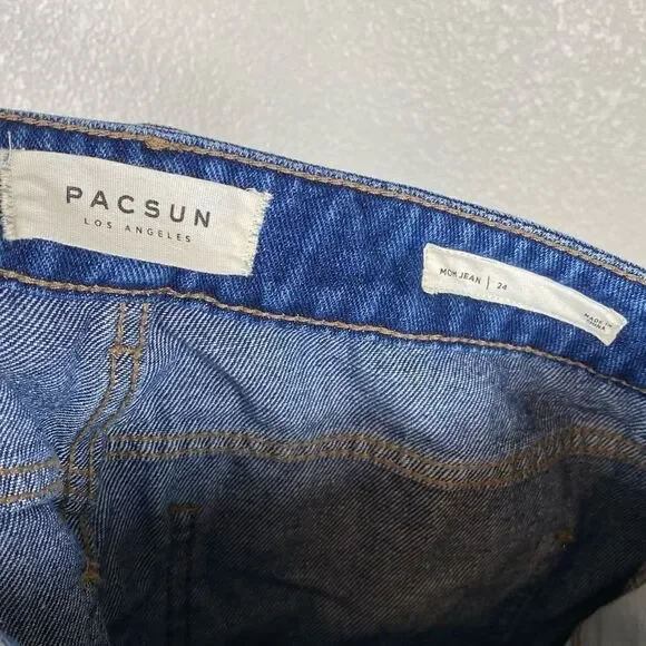 Pacsun Medium Wash High Rise Ripped Distressed Mom Jeans - Picture 4 of 5
